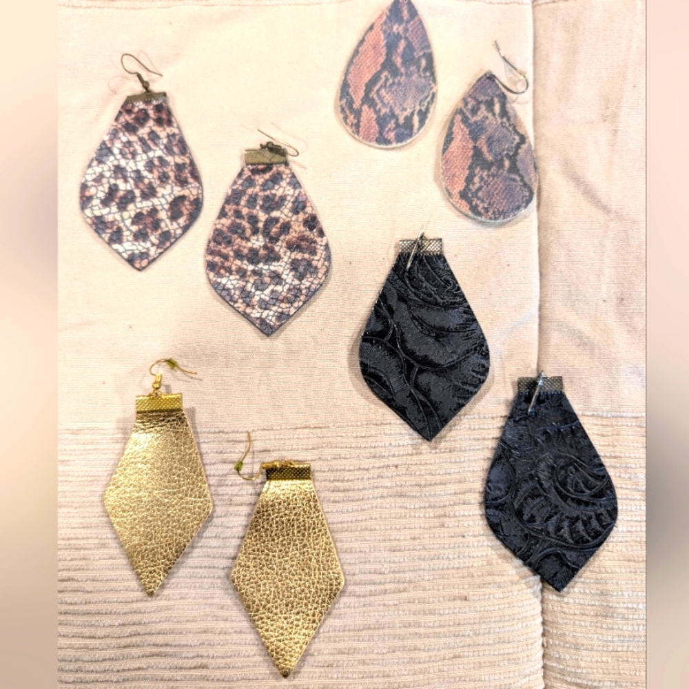 Elegant Gold and Black Teardrop Leather Earrings